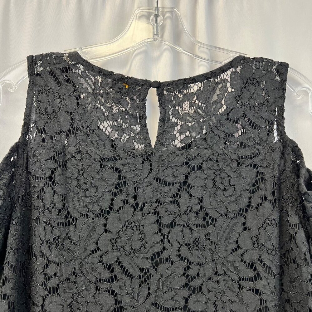 Lee Cold Shoulder Short Sleeve Lace Blouse Women’s Size M Keyhole Back Lined - Picture 6 of 9